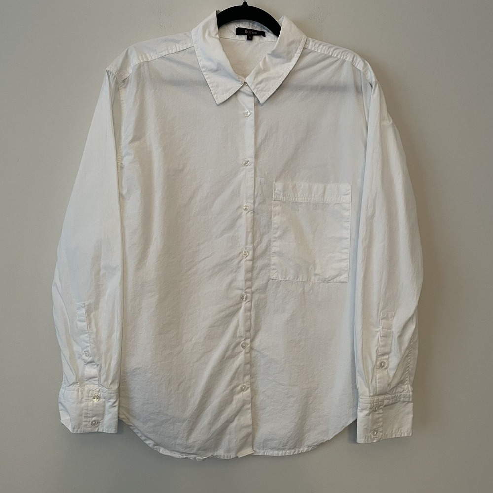 Quince 100% Organic Cotton Poplin Long Sleeve Boyfriend Shirt White Size S